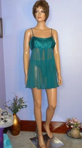 Victoria’s Secret Vtg ‘90s Emerald Green Satin & Chiffon Babydoll Nightie Set, M - Picture 1 of 10