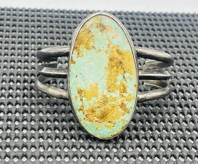 Antique Old Pawn Navajo Sterling Silver Turquoise Cuff Bracelet - Bild 1 von 4