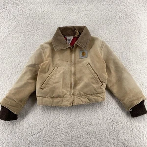 Vtg Distressed Carhartt Detroit Jacket  KIDS 4T  JQ50 Red Quilt-Lined Y20 BRN - Picture 1 of 10