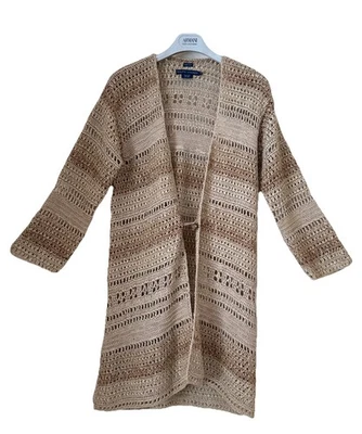 Ralph Lauren Cárdigan Marrón Suéter Seda Lino Plumero Tejido a Mano Talla M Preppy Boho Foto 1 de 4