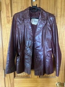Berman’s Vintage Borgoña Granate, Cuero Mujer’s Chaqueta Talla 10 - Imagen 1 de 16