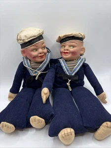 2 muñecas compuestas de recuerdo de viaje de crucero Holland America Line de la década de 1940 marinero - Imagen 1 de 6