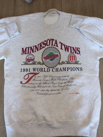VTG MLB 91 World Series Champion Minnesota Twins Sweater Gray Size Men's L USA Cover