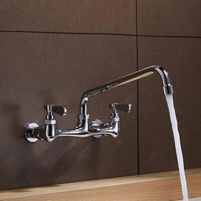TOPSHOWER 8"Chrome Center Wall Mount Kitchen Sink Faucet 2 Handle Swivel Pot Filler Faucet