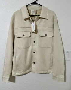 Industry Men’s Faux Suede Button Up Jacket Pockets Ivory LARGE - Picture 1 of 1