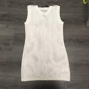 Tahari Women's Ivory Knit Sweater Tank Dress Size Large Knee Length Sheer Beach - Picture 1 of 7