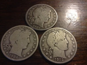 3pc Barber Halves - 1901 1906D & 1912D - Bild 1 von 2