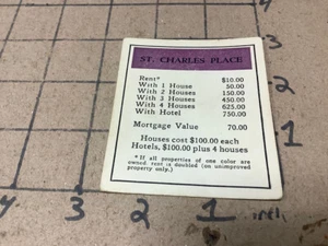 Original 1935 Monopoly PRE PATENT single sided Property Card:-) ST CHARLES PLACE - Picture 1 of 2