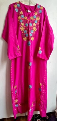 Kaftan Dress XL Pink Embroidered Indian Cotton Maxi Length - Image 1 of 4