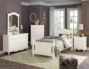 CLASSIC WHITE 4 PC YOUTH TWIN BED NS DRESSER MIRROR BEDROOM FURNITURE SET - Picture 1 of 8