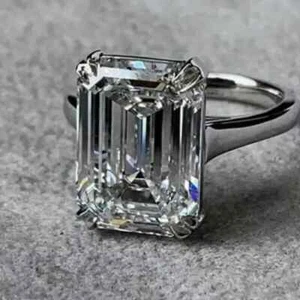 5 CT Emerald Cut Lab Created Diamond Engagement Ring 14K White Gold Plated - Picture 1 of 6