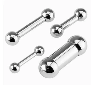 Thick Gauge Large 316L Steel Barbell Prince Albert Bar 6/8mm MM BALLS - Picture 1 of 4