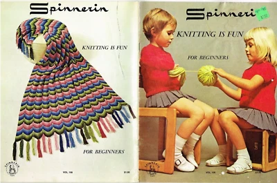 Spinnerin Knitting is Fun Beginners Pattern Booklet 1971 Vintage Slippers Vest - Image 1 of 4