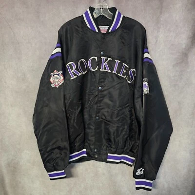 Jaqueta Bombardeiro Leve Vintage Anos 90 Starter Diamond Colorado Rockies Cetim 2XL - Imagem 1 de 4