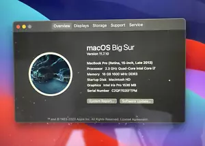 Apple MacBook Pro A1398 LATE 2013 15" Laptop Intel i7 2.3GHz 16GB RAM 500GB SSD - Picture 1 of 9