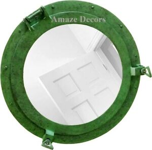 12'' Nautical Antique Ship Porthole Mirror Green Patina Finish Solid Aluminum 