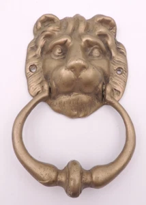 Battiporta testa di leone ottone massiccio vintage pesante figura qualità tenuta - Foto 1 di 14