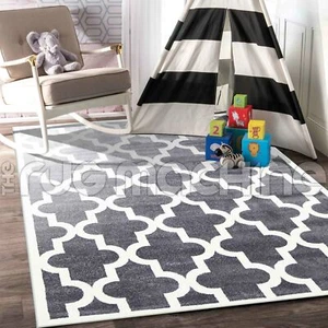 SKYLAR KIDS CHARCOAL BLACK TRELLIS DESIGN SOFT MODERN FLOOR RUG 120x170cm **NEW* - Picture 1 of 5