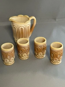 Weishar Moon and Stars Miniature Water Pitcher and Goblets Set Caramel Slag - Picture 1 of 7