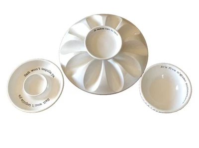 Mudpie White Ceramic Taco Bar Party Set Serving Tray Bowl Salt Margarita Guac - Image 1 of 4