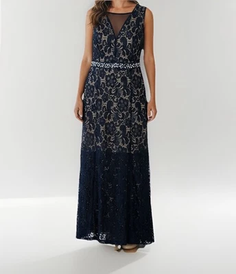 Maxi Vestido Enfocus Azul Marino Encaje 14W Embellecido Cintura Formal/Vestido de Boda Foto 1 de 4