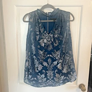 White House Black Market Women's Halterneck Tank Velvet Burnout 14 Blue Floral - Picture 1 of 8