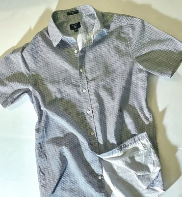 GANT Short Sleeve Shirt Sz M 39 White w/Repeating Blue G Pattern Cotton Morocco - Image 1 of 4