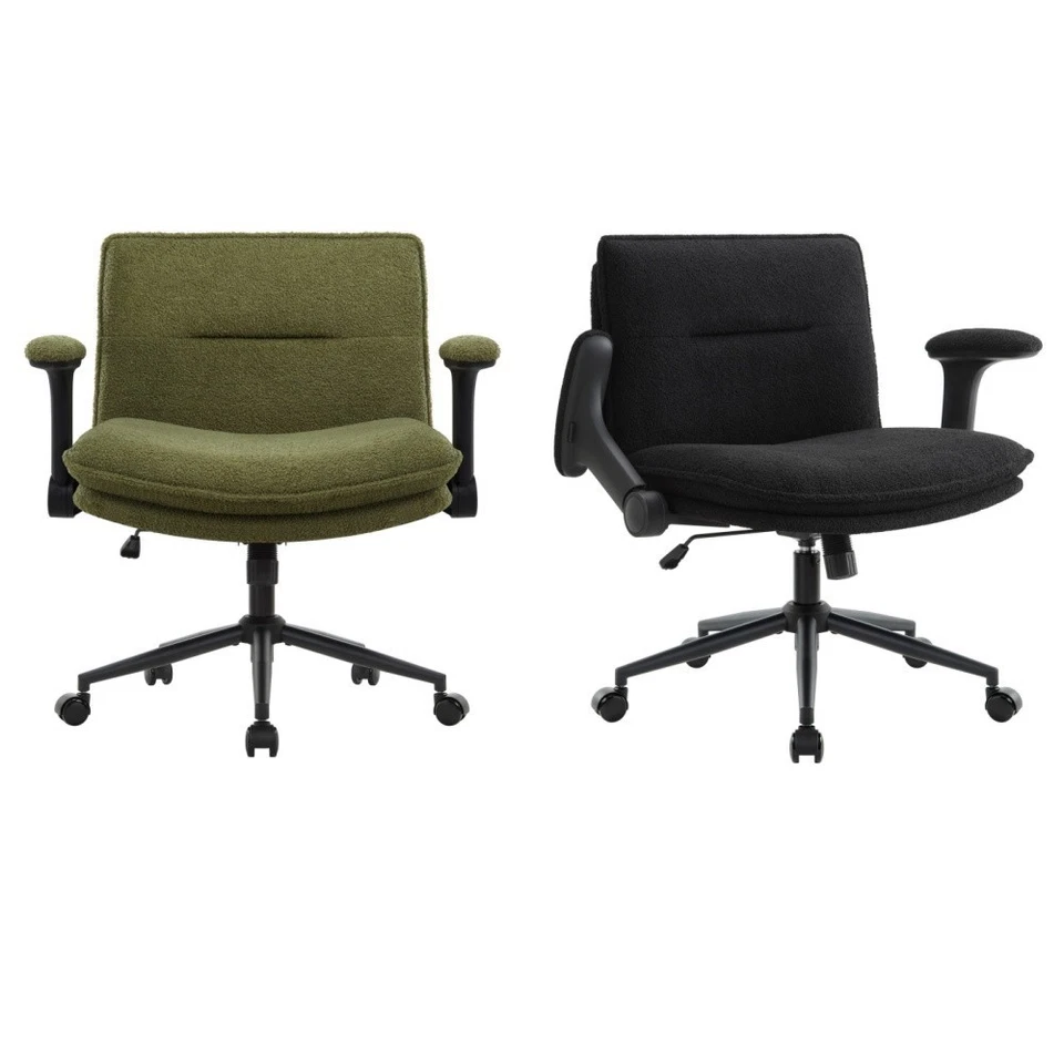 IWMH Accent Chair with Flip-Up Arms Ergonomic Adjustable Height Wheels Wide Fabric