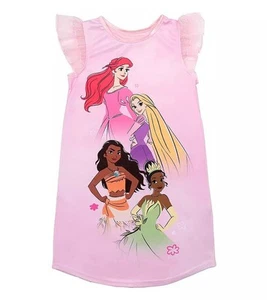 Disney Princess Girl's Pink Satinet and Tulle Flutter Sleeve Nightgown, Gown - Picture 1 of 2