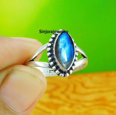 Anello con pietre preziose labradorite in argento sterling 925 fatto a mano... - Immagine 1 di 4