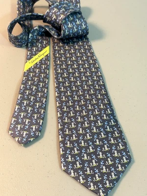 Corbata Salvatore Ferragamo Cuello 100% Seda Mono sosteniendo un plátano Púrpura Gris ¡Bonita! Foto 1 de 4
