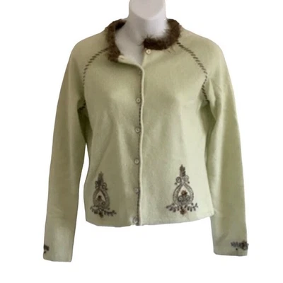 Suéter Mercer & Madison Pequeño Verde Claro Mezcla de Lana Bordado Con Cuentas Foto 1 de 4