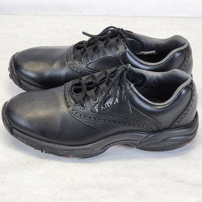 FootJoy 高尔夫鞋男式 7.5 M 码黑色皮革钉 45449 GreenJoys — 第 1/4 张图片