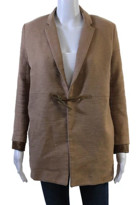Blazer Maje Mujer Beige Corbata Cuello en V Manga Larga Algodón Lino Talla M Foto 1 de 4