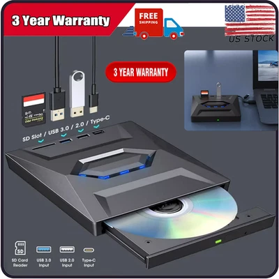 Unidad de CD/DVD externa USB 3.0 rápida, grabadora/reproductor grabadora para PCs/portátiles con Windows Foto 1 de 4