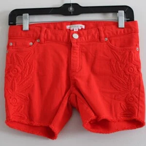 NWT Bonpoint Girl's Red Endy Stretch Denim Shorts Floral Embellishment 12 - Picture 1 of 8