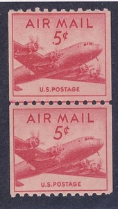 US C37 MNH 1948 5¢ DC-4 Skymaster línea conjunta par de bobinas emisión de correo aéreo JLP - Imagen 1 de 1