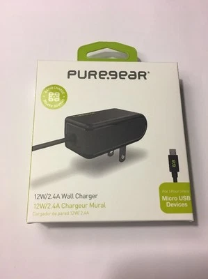 PureGear 2.4A Wall Charger For Micro USB Devices (12W), Black - Image 1 of 4