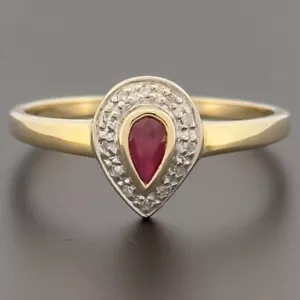 9ct Yellow Gold Ruby & Diamond Cluster Ring Size R Hallmarked - Picture 1 of 10