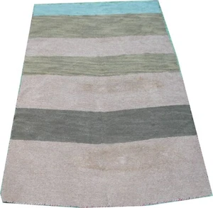 Handmade wool and cotton Indian soft rug in stripes 7.8 x 4.8 ft - Picture 1 of 18