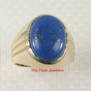 14K Solid Yellow Gold 12x16mm Blue Lapis Solitaire Ring - Picture 1 of 12