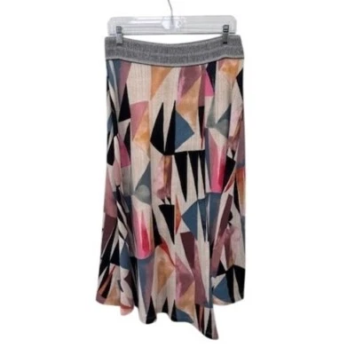 Saia Anthropologie Vanessa Virginia Marini geométrica envoltório falso forrado midi pequena - Imagem 1 de 4