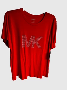 NWT $88 Michael Kors MK Red With White Studded Logo T- Shirt/Top Plus size 1X - Picture 1 of 5