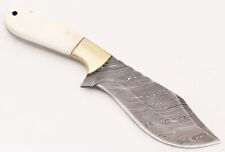 HANDMADE DAMASCUS KINFE FIXED Blade BONE HANDLE & Brass Bolster