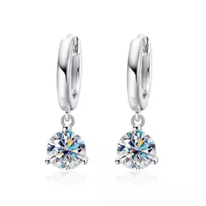 0.5-2ct D VVS1 Moissanite Drop Hoop Earrings for Women 925 Sterling Silver Gift - Picture 1 of 15