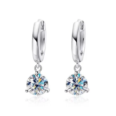 0.5-2ct D VVS1 Moissanite Drop Hoop Earrings for Women 925 Sterling Silver Gift - Image 1 of 4