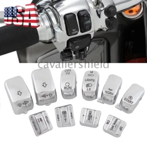 10pcs Chrome Carved Hand Control Switch Cover Button Caps Fit For Harley Touring - Picture 1 of 12