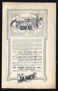 Anuncio vintage (circa 1918) para moto y coche lateral de James. P&P gratis - Imagen 1 de 1