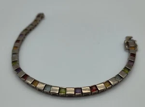 Bracciale Vintage Moderno Quadrato Pietra Colorata Mod Link Argento Sterling 925 DBJ - Foto 1 di 5