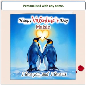 Tarjeta personalizada de San Valentín I Love You, I Love Us Penguin esposa esposo - Imagen 1 de 5